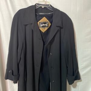 Gallery 16 black 💯polyester long rain trench coat removable warm lining euc